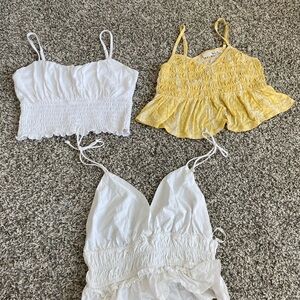 Chic Smocked Crop Tops Set White & Yellow